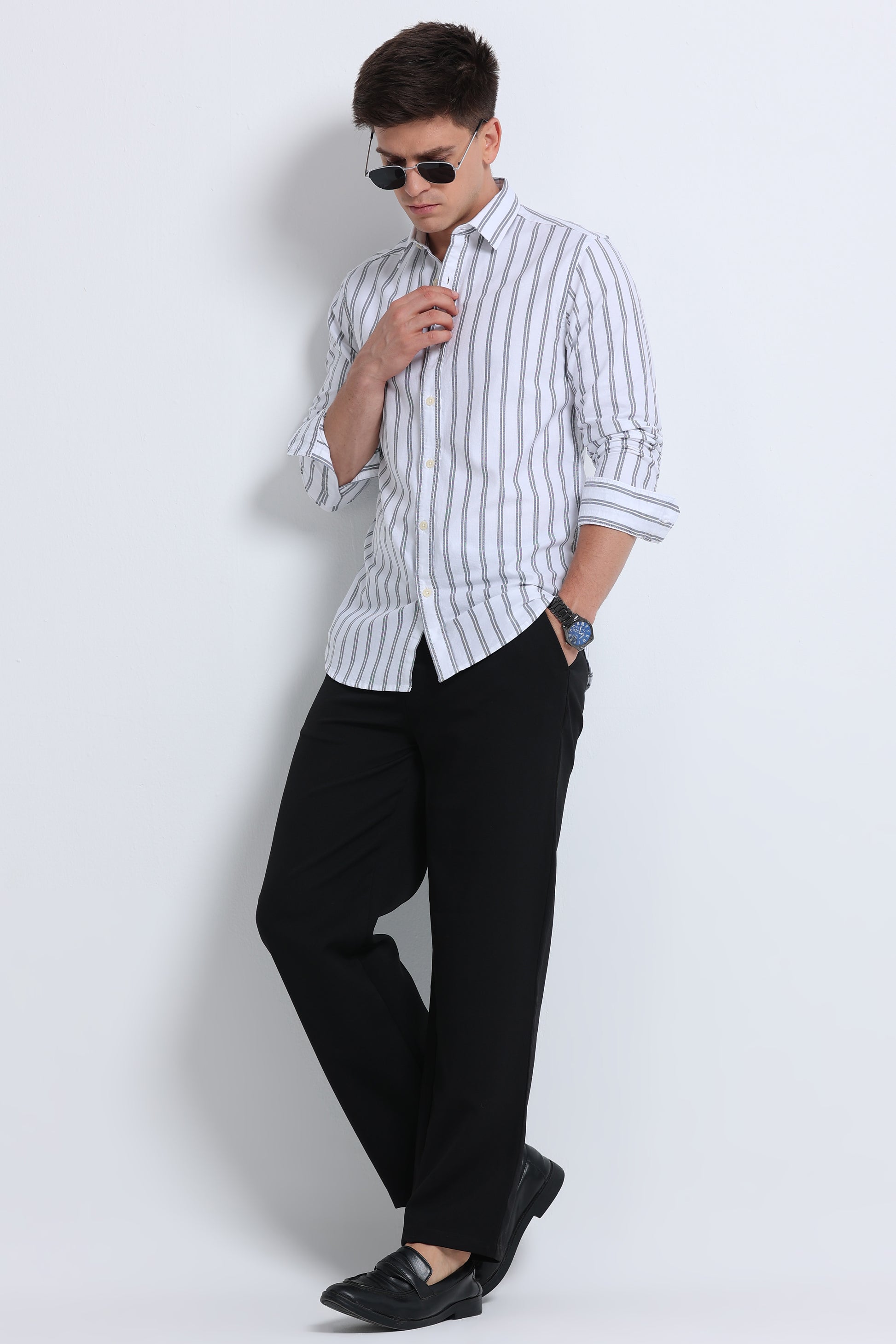 Classic Striped Oxford Cotton Shirt White Black