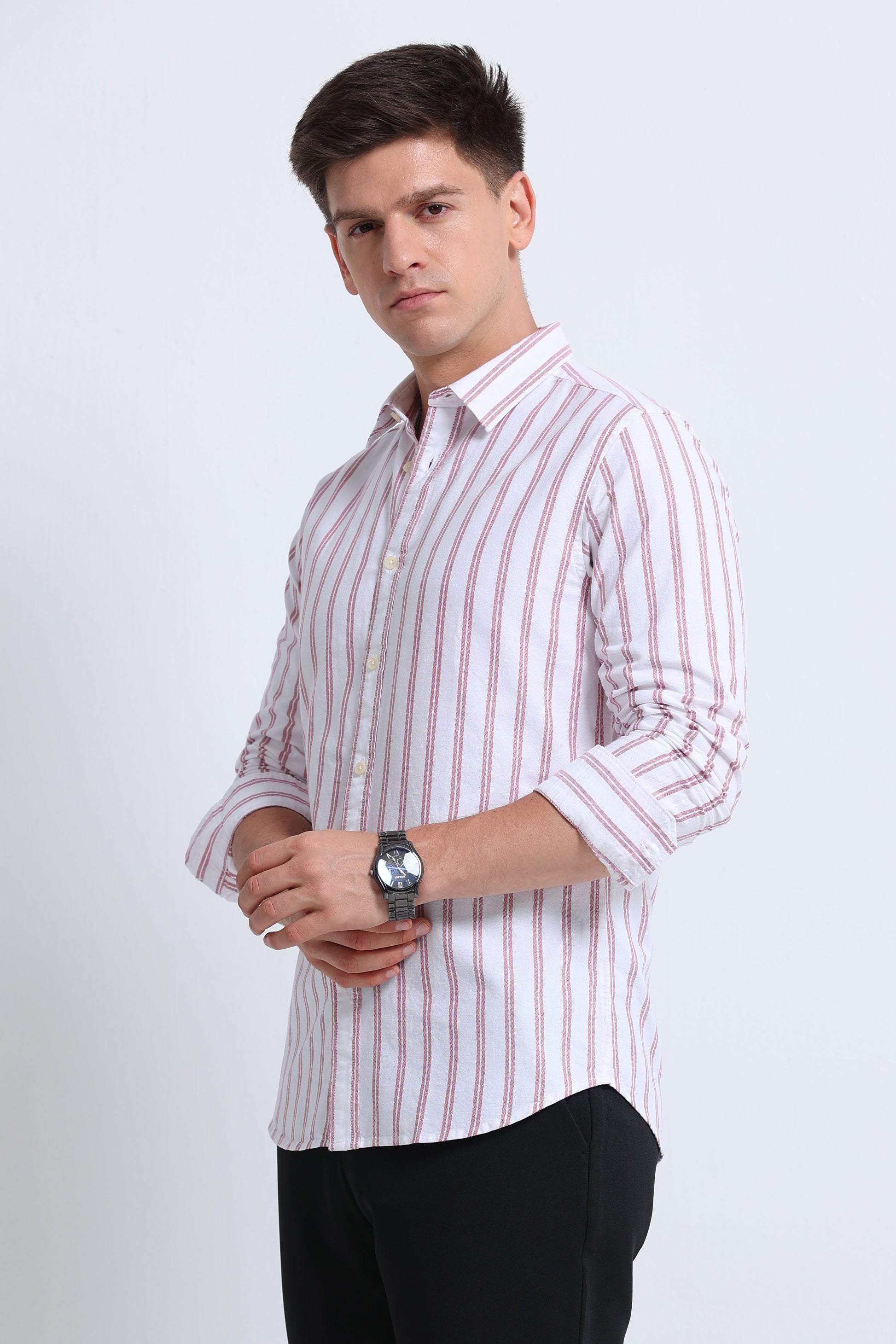 Classic Striped Oxford Cotton Shirt Red White