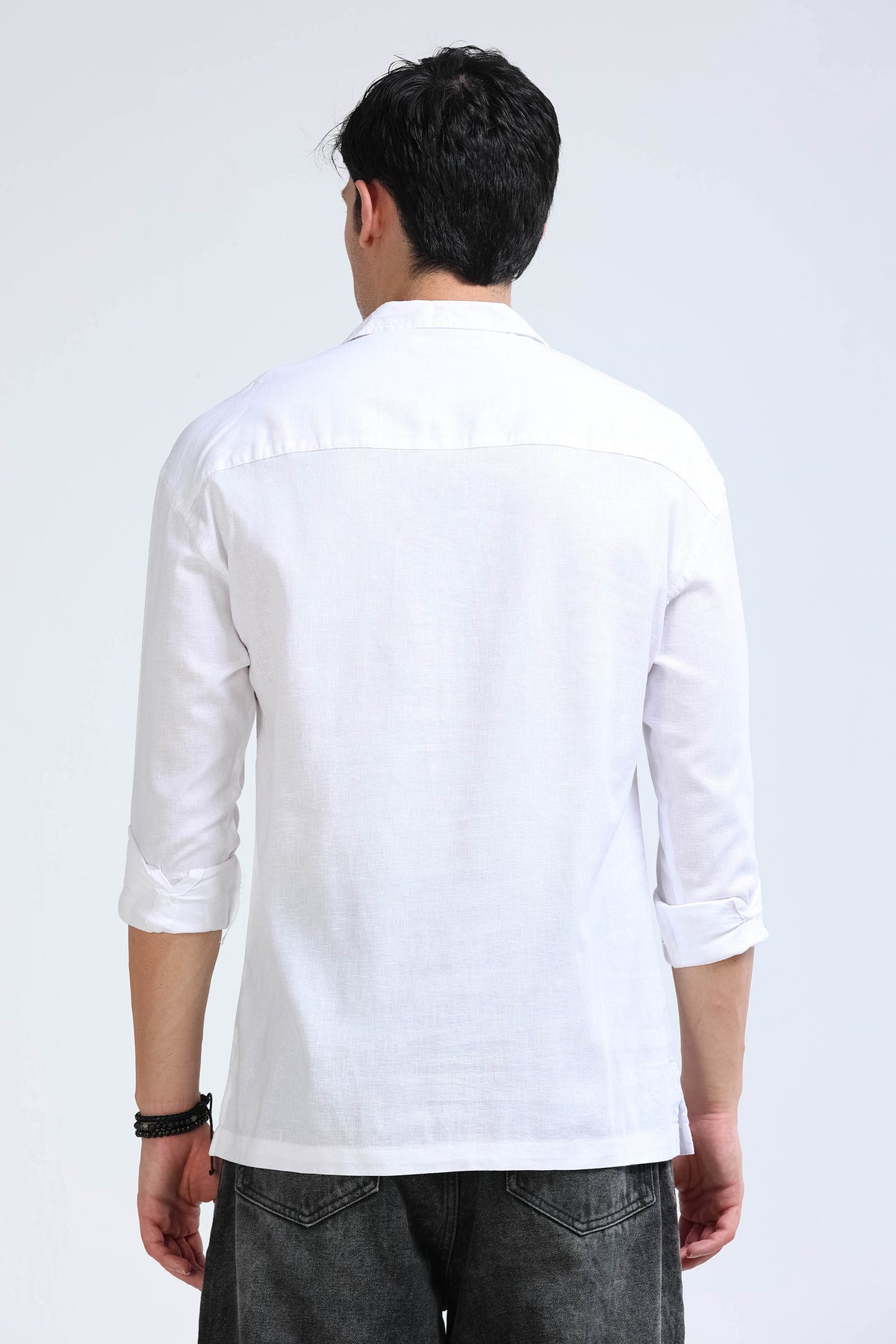 White Linen Short Kurta - Slim Fit