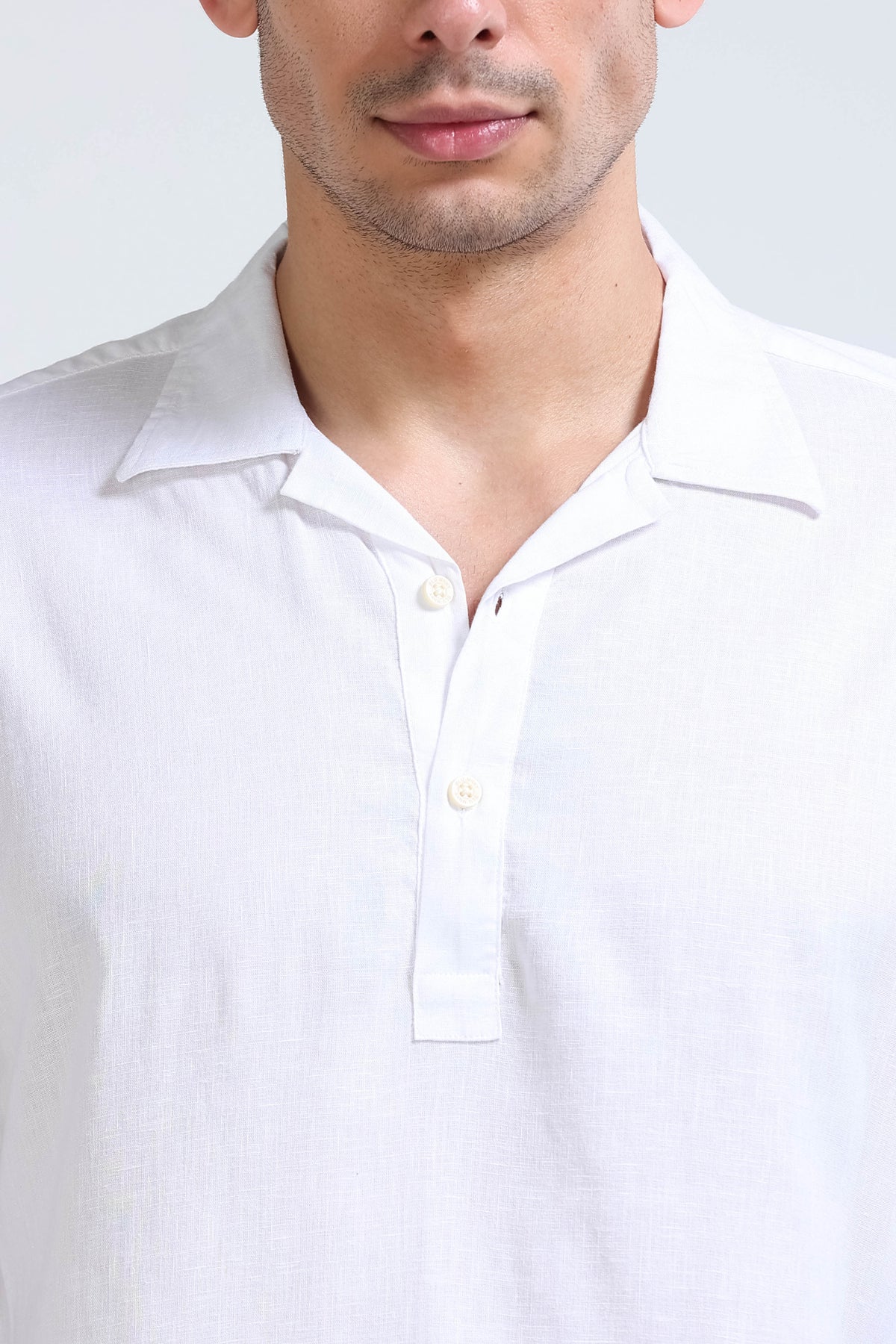 White Linen Short Kurta - Slim Fit