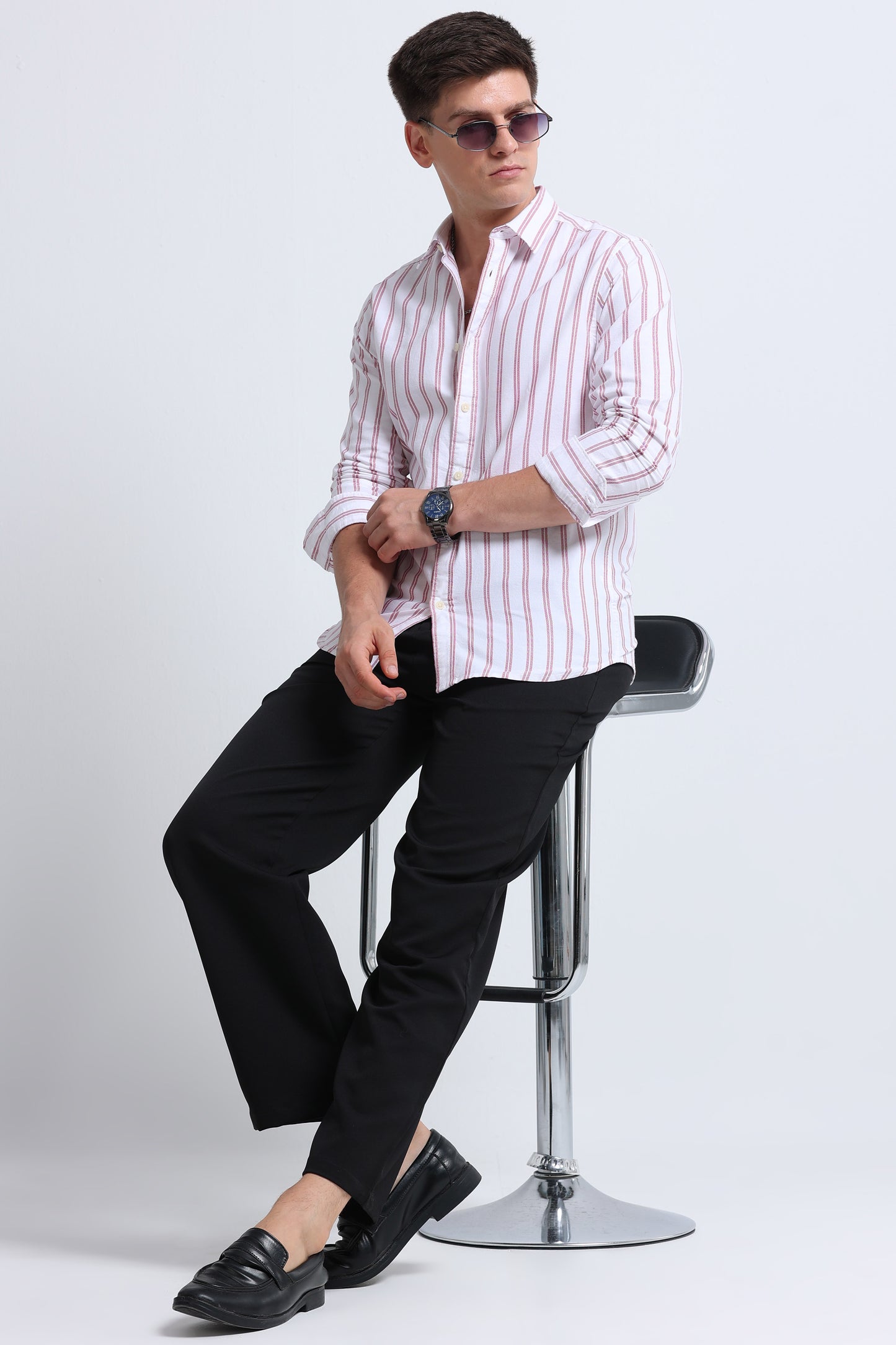 Classic Striped Oxford Cotton Shirt Red White