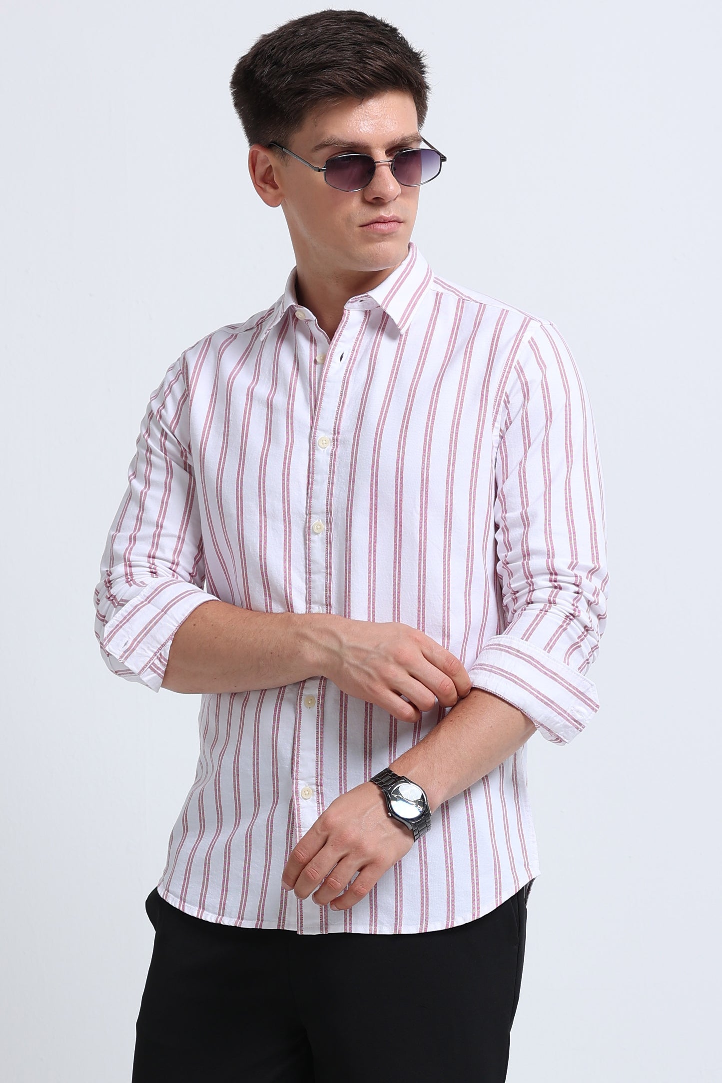 Classic Striped Oxford Cotton Shirt Red White