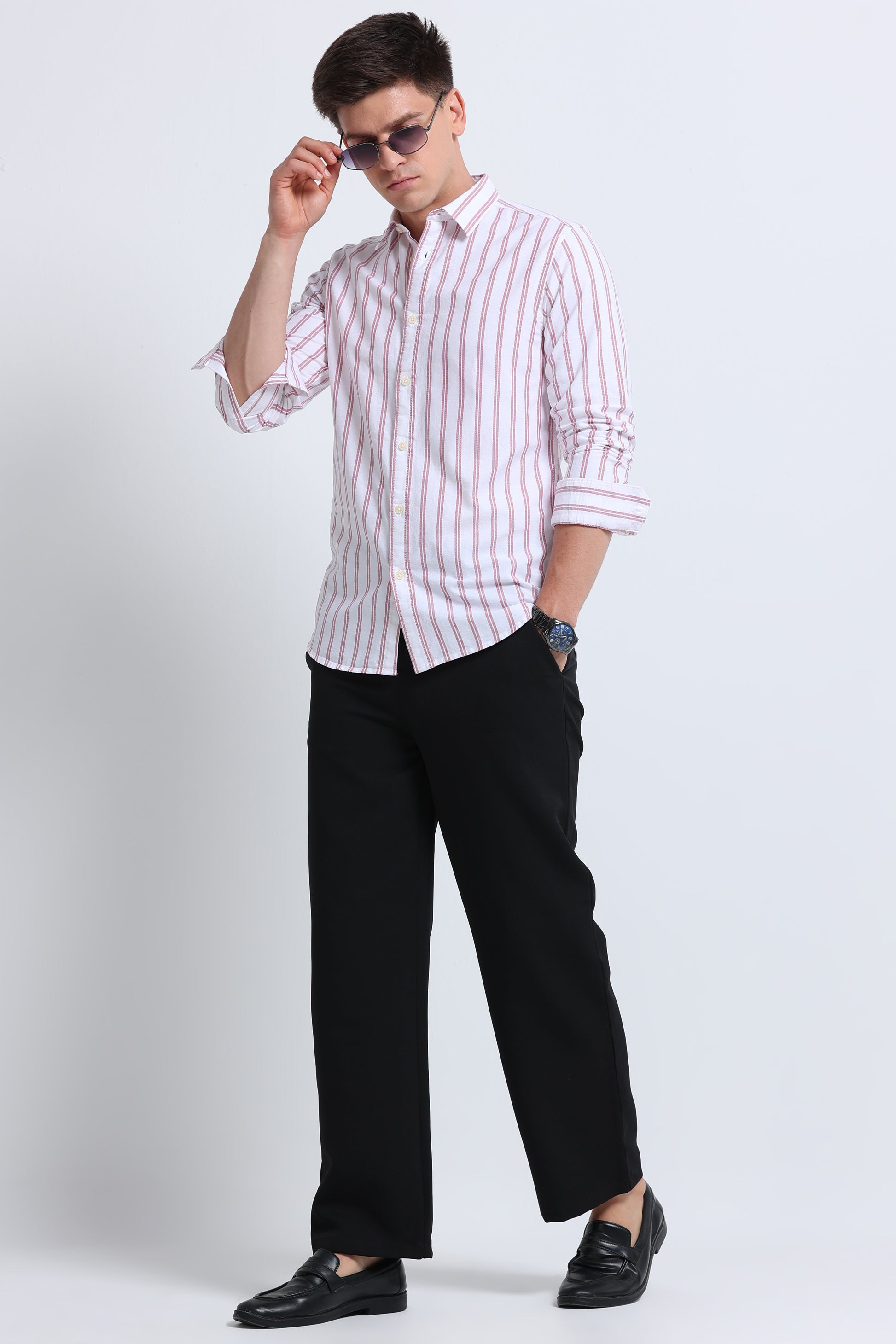 Classic Striped Oxford Cotton Shirt Red White
