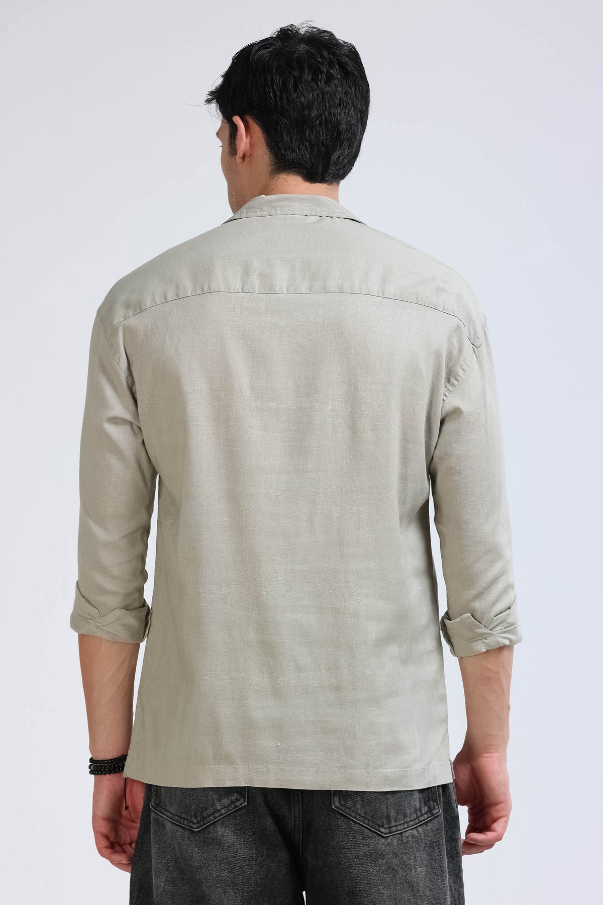 Beige Linen Short Kurta - Slim Fit