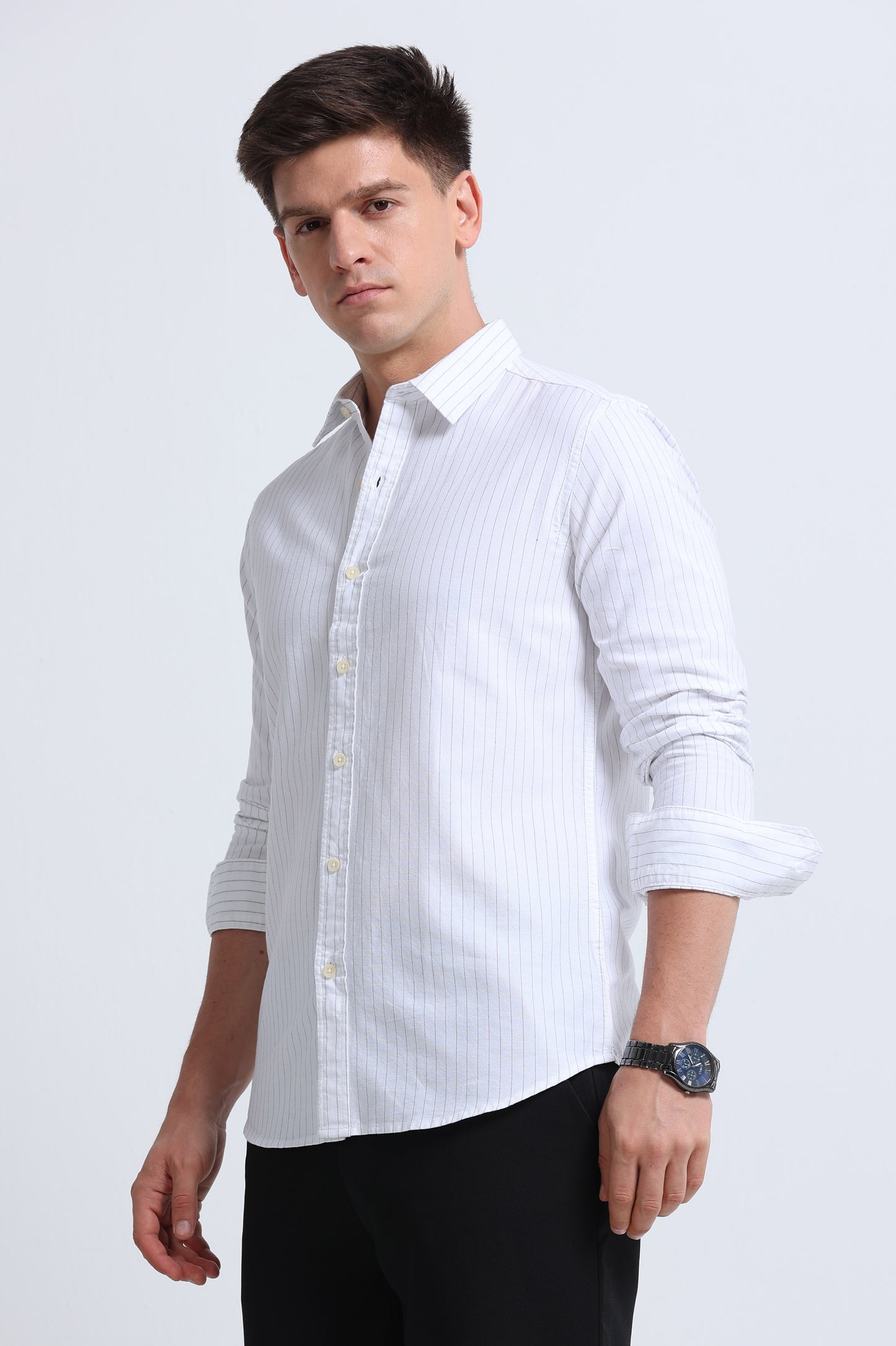 Slim Striped Cotton Oxford Shirt Off White