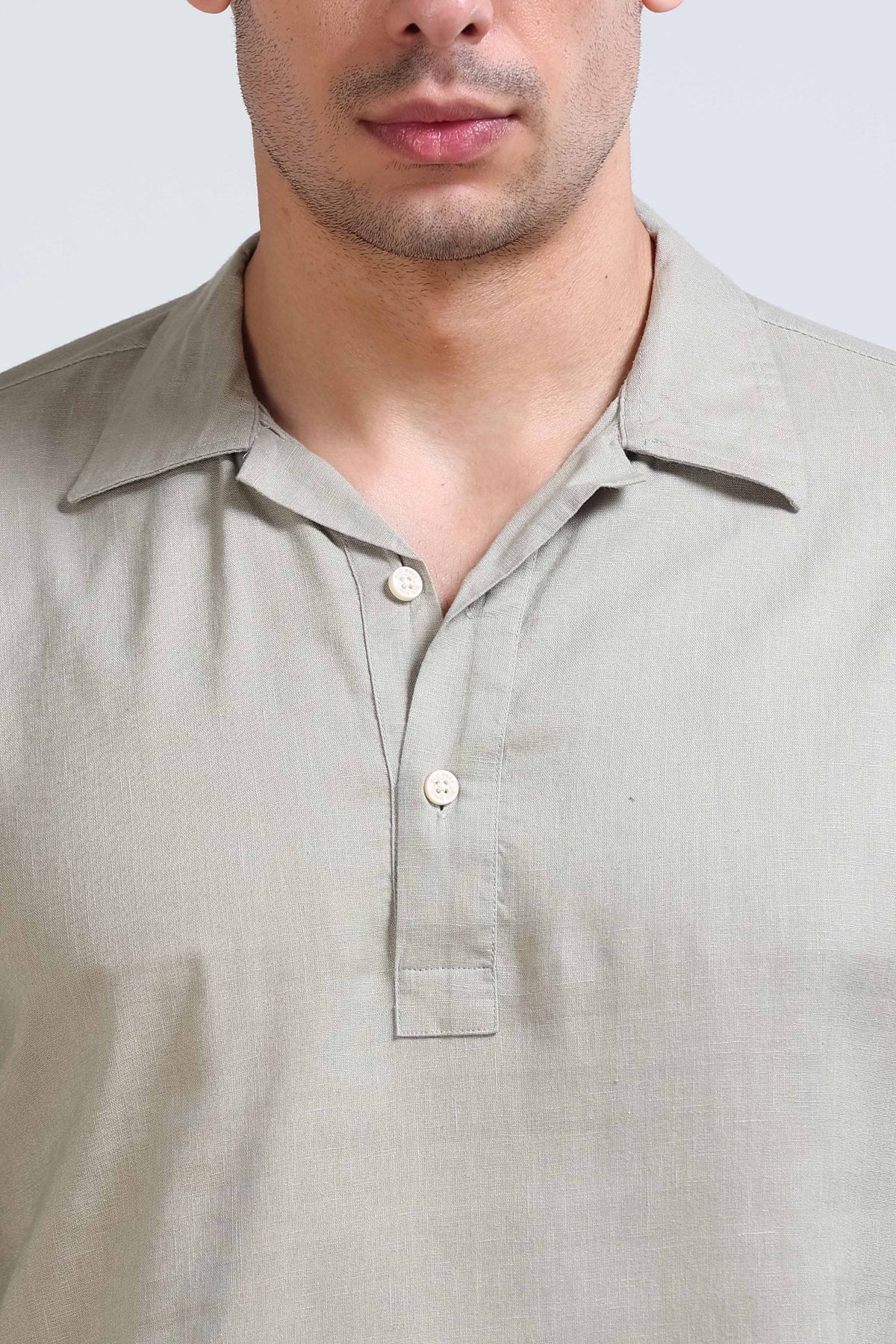 Beige Linen Short Kurta - Slim Fit