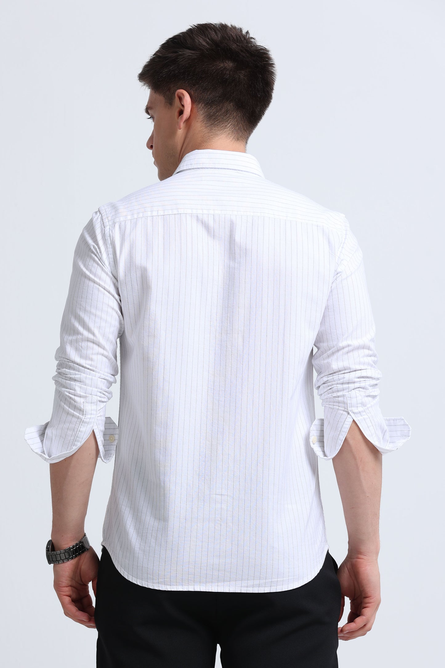 Slim Striped Cotton Oxford Shirt Off White