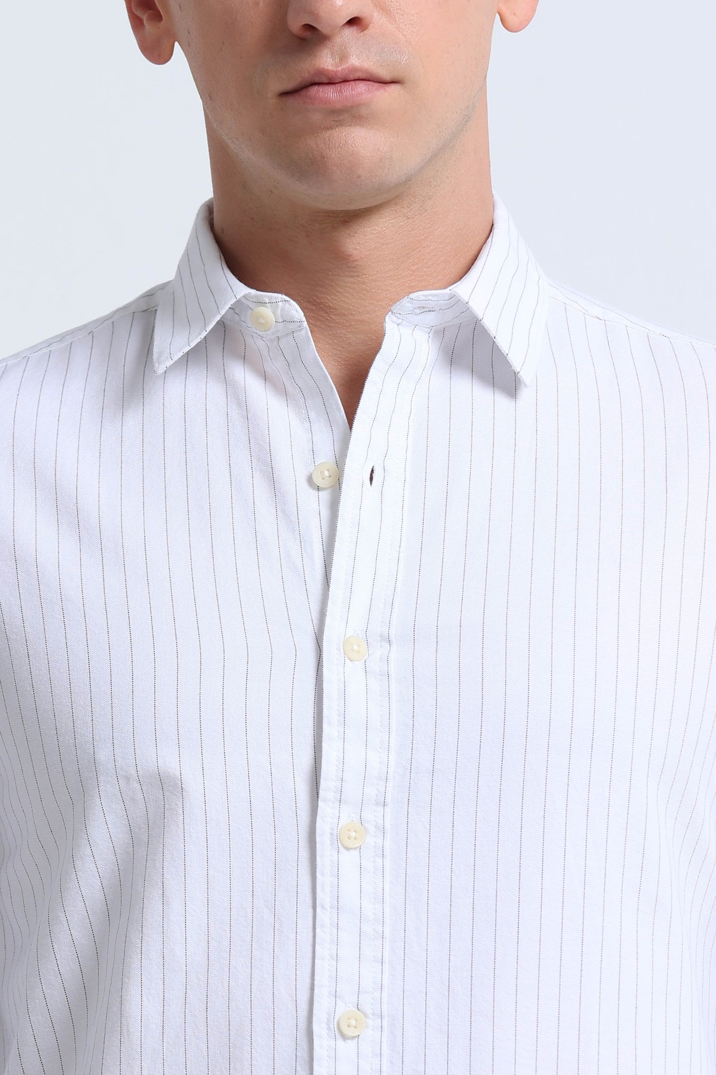 Slim Striped Cotton Oxford Shirt Off White