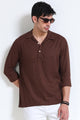 Dark Brown Linen Short Kurta - Slim Fit