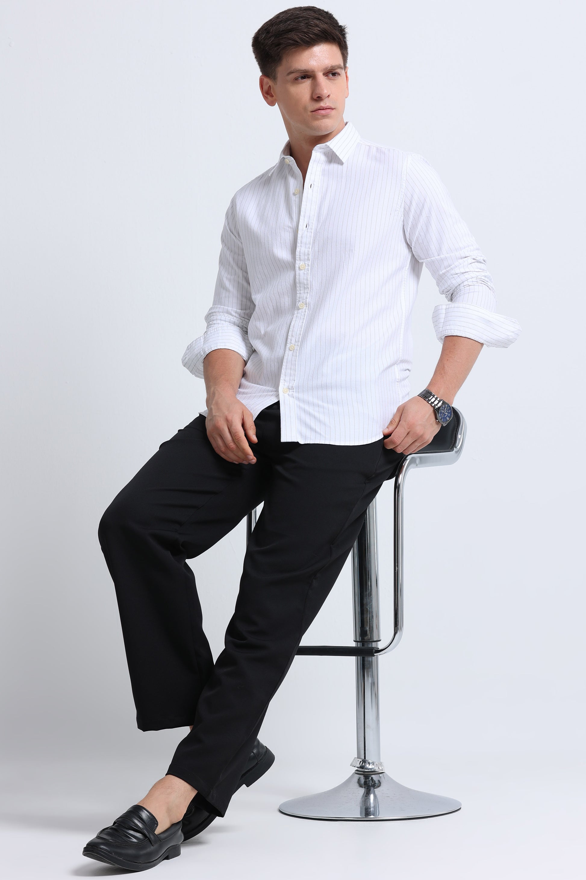 Slim Striped Cotton Oxford Shirt Off White