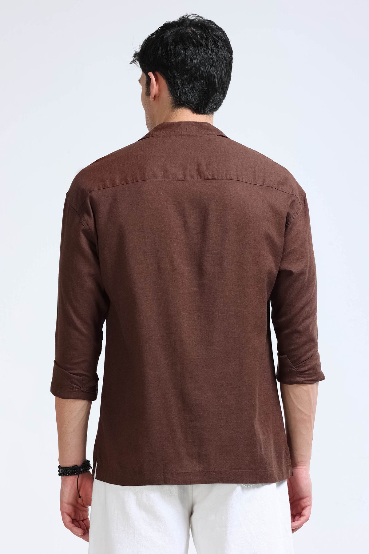 Dark Brown Linen Short Kurta - Slim Fit