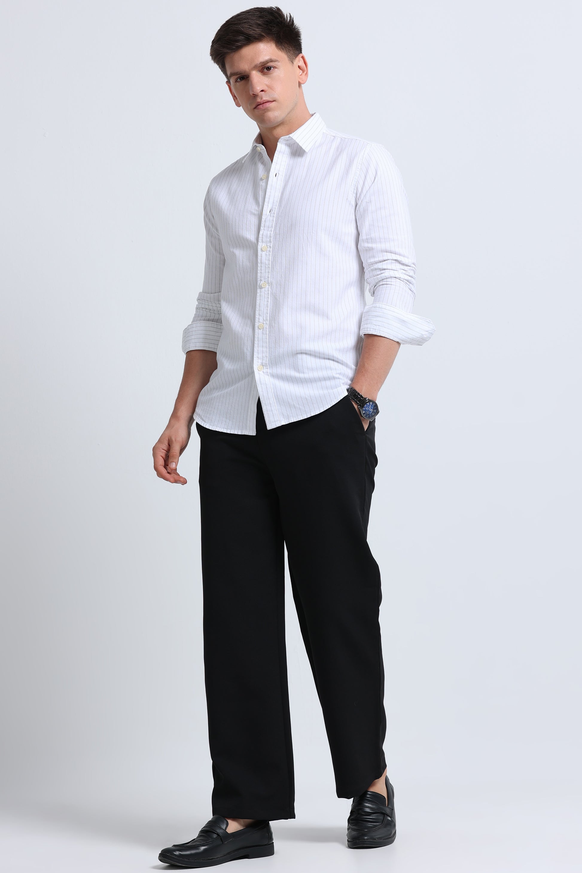 Slim Striped Cotton Oxford Shirt Off White