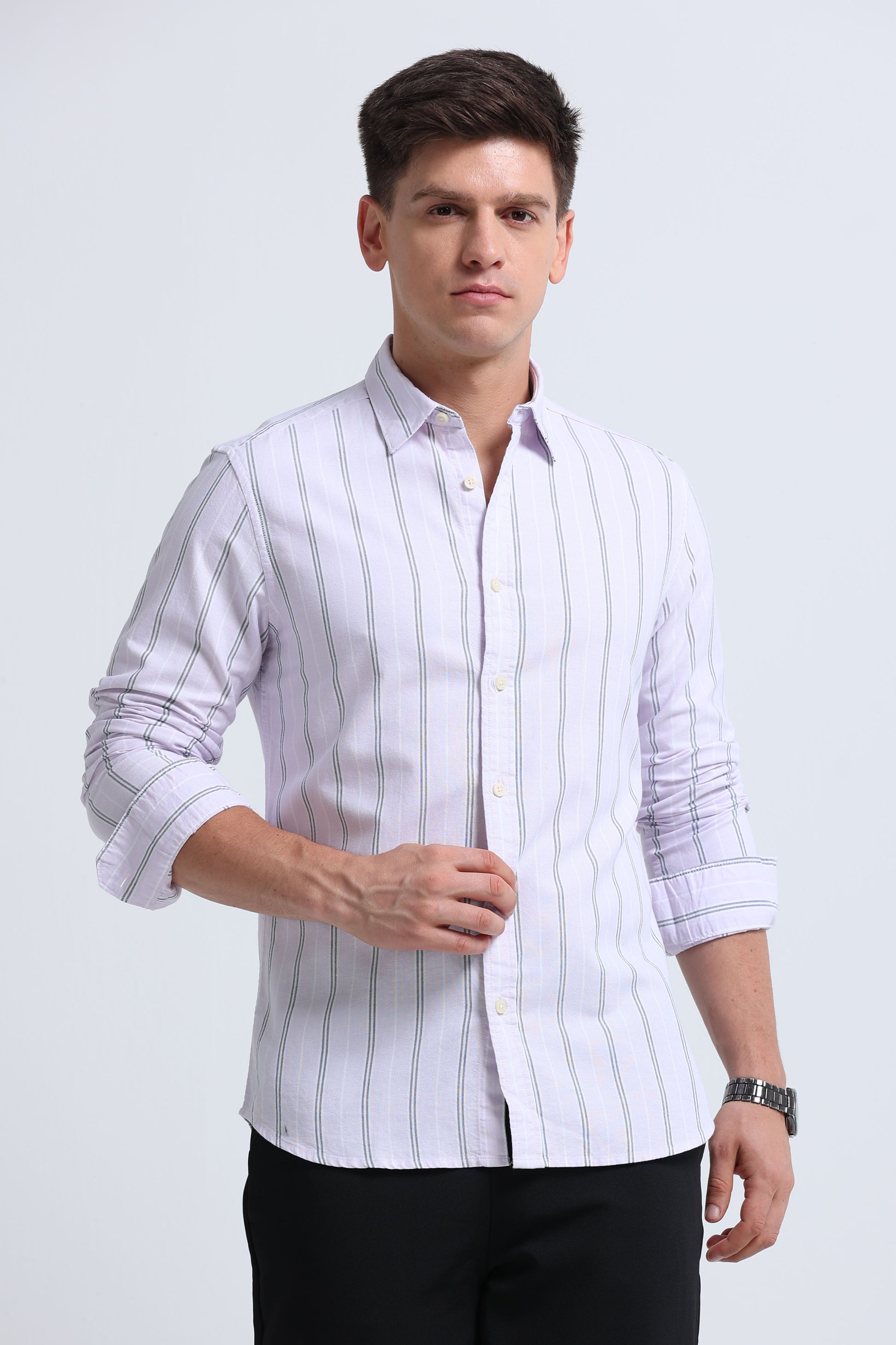 Classic Striped Oxford Cotton Shirt Pink White