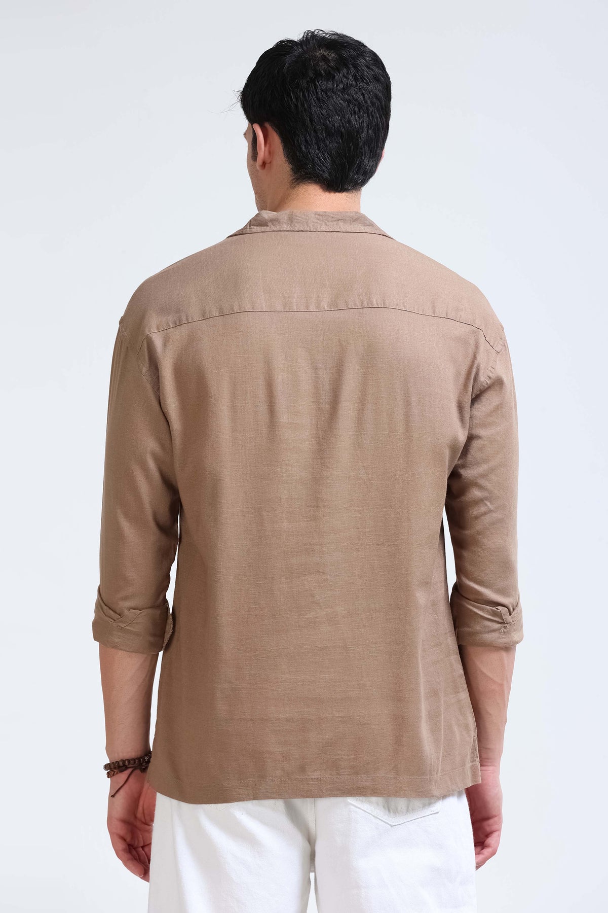 Light Brown Linen Short Kurta - Slim Fit