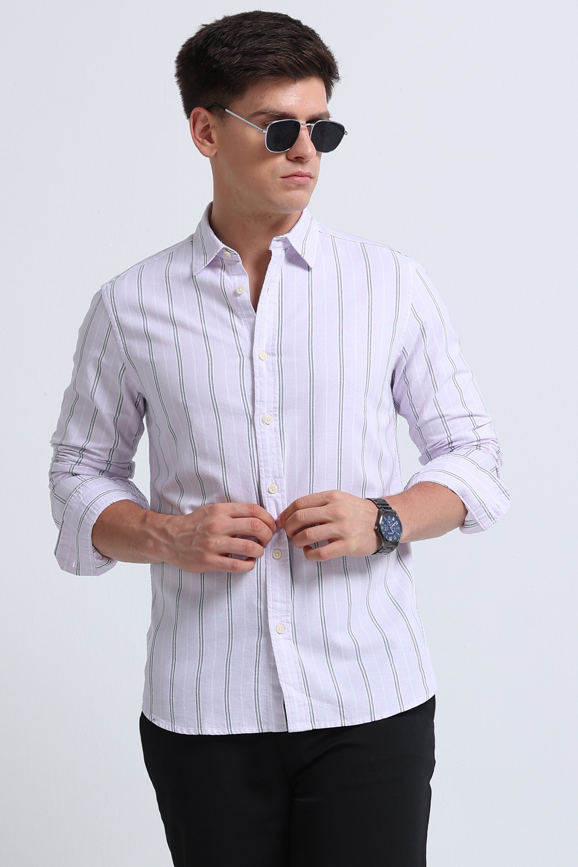 Classic Striped Oxford Cotton Shirt Pink White