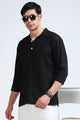 Black Linen Short Kurta - Slim Fit