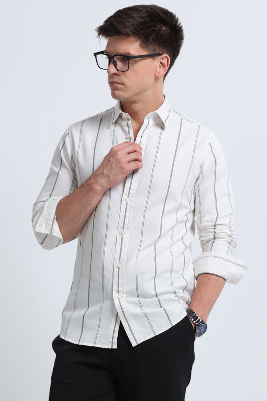 Classic Striped Oxford Cotton Shirt Off White