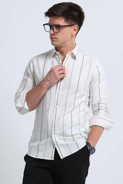 Classic Striped Oxford Cotton Shirt Off White