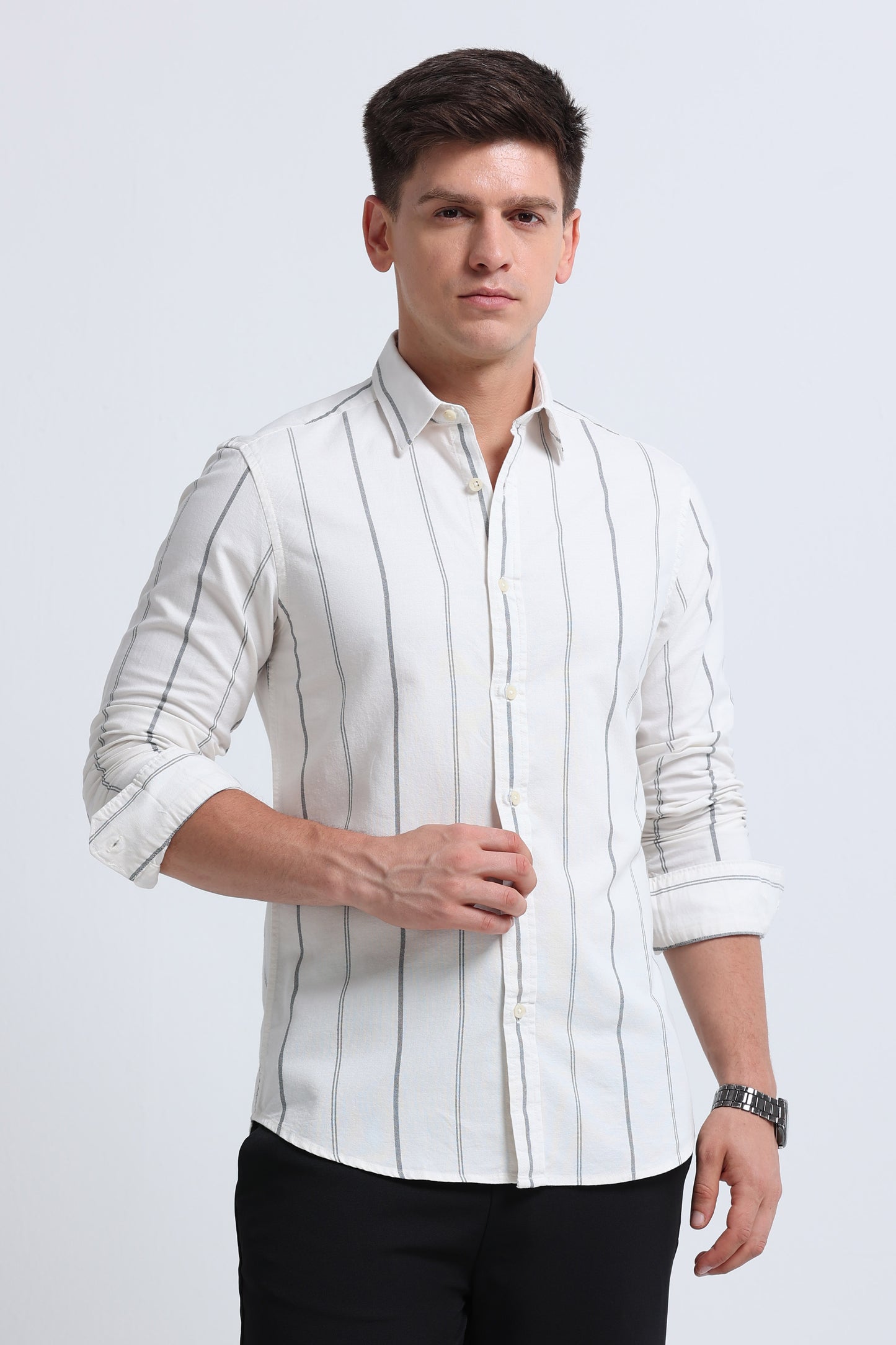 Classic Striped Oxford Cotton Shirt Off White