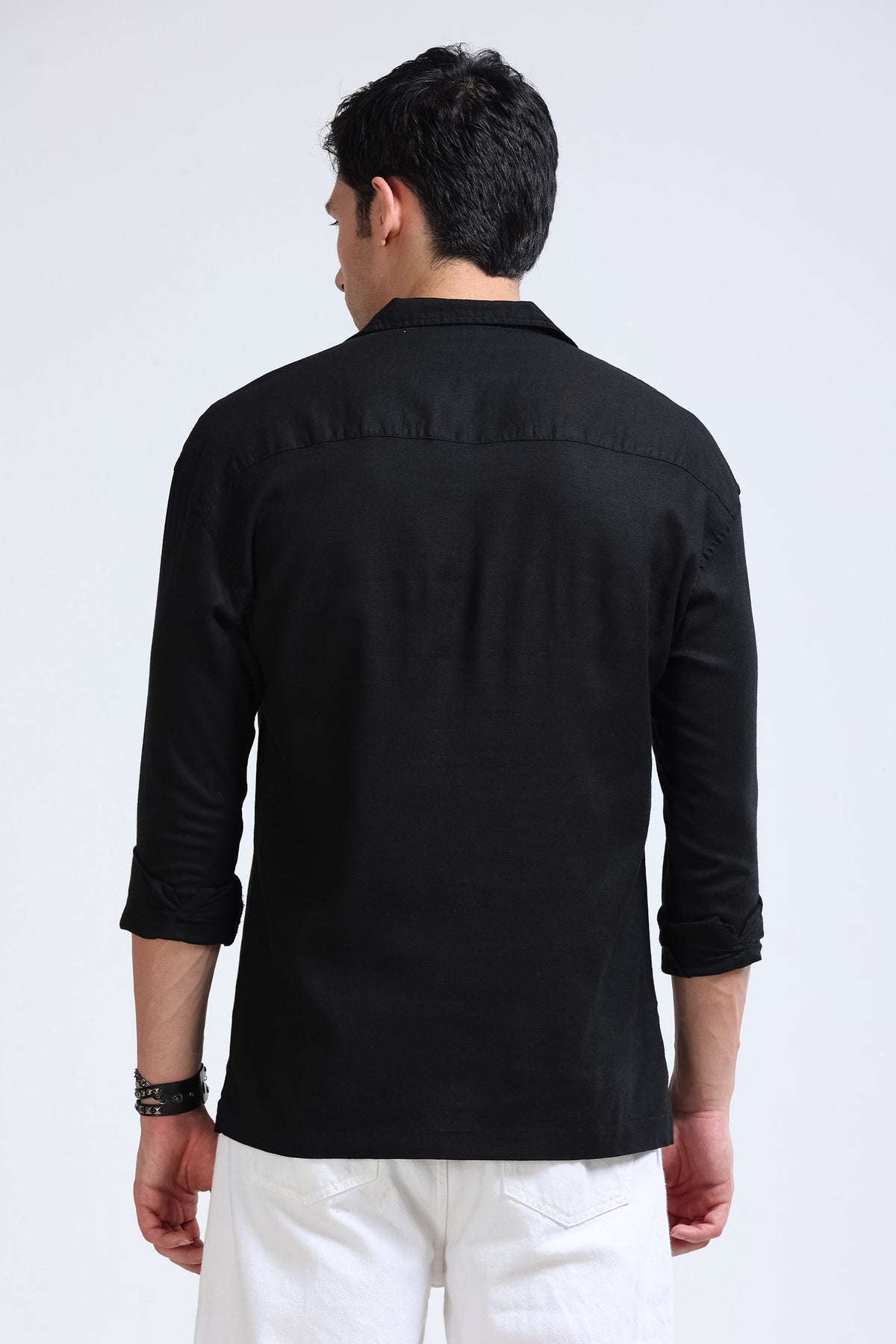 Black Linen Short Kurta - Slim Fit