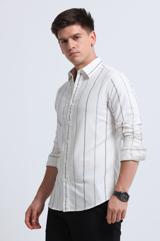 Classic Striped Oxford Cotton Shirt Off White