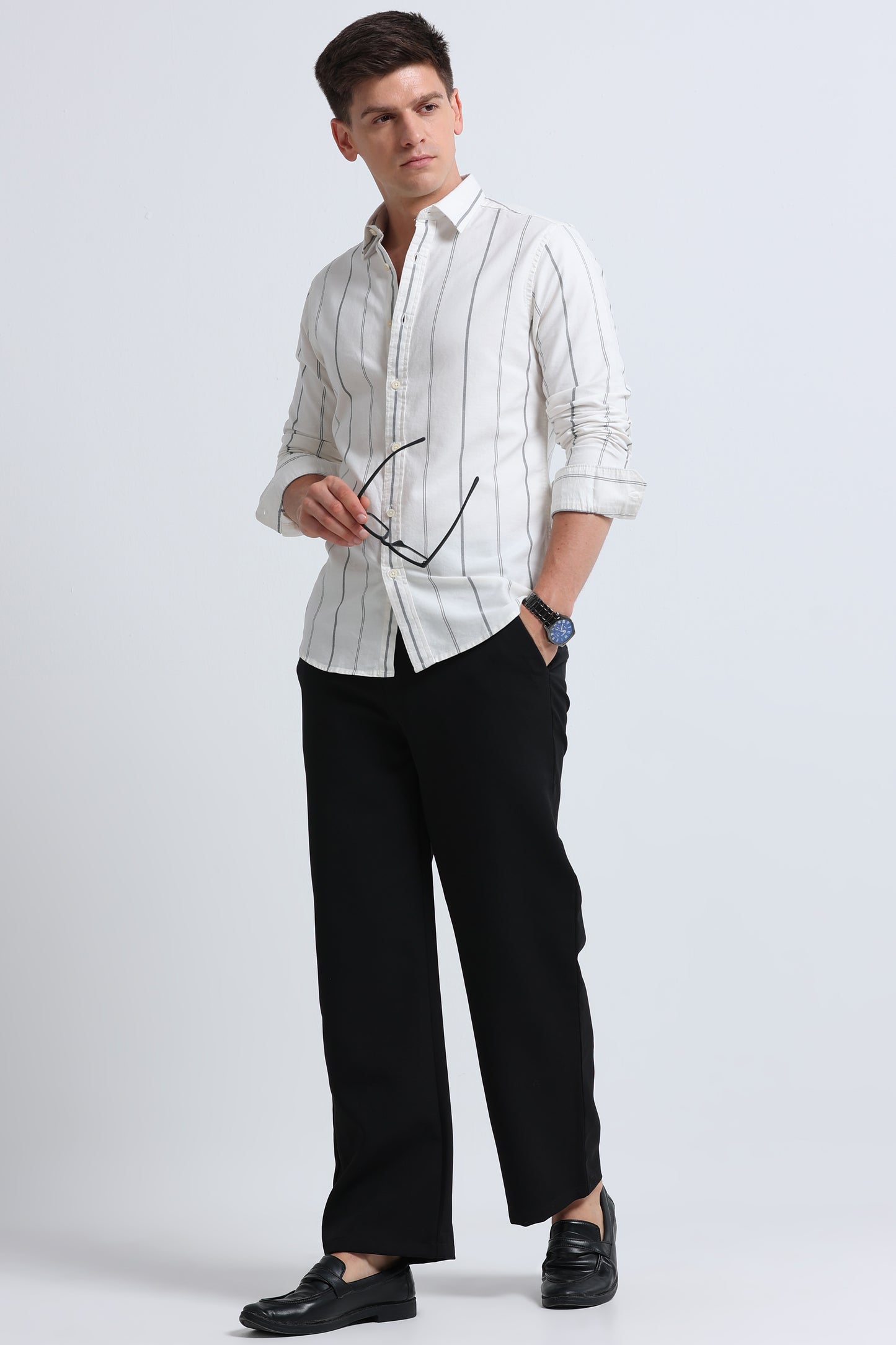 Classic Striped Oxford Cotton Shirt Off White
