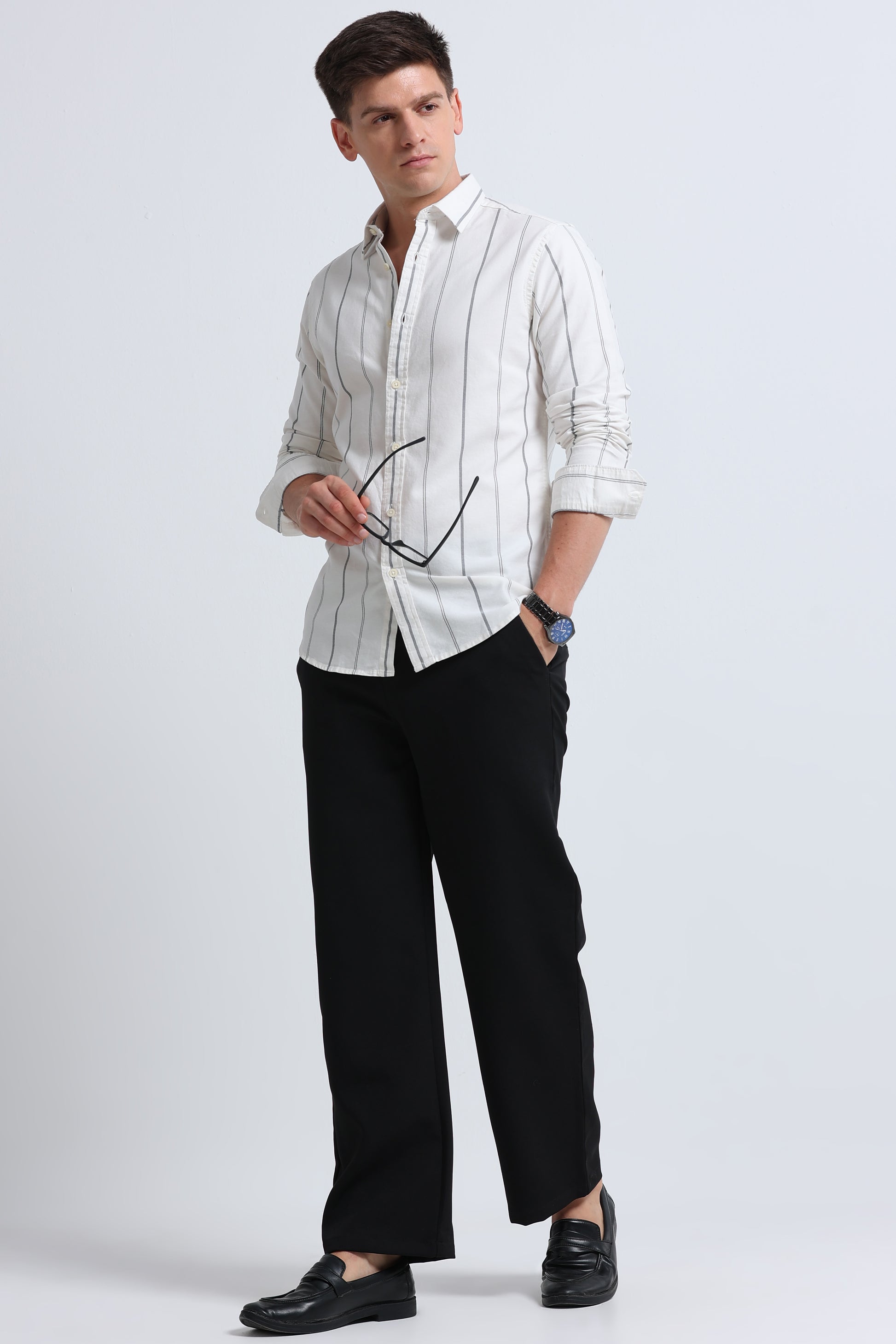 Classic Striped Oxford Cotton Shirt Off White