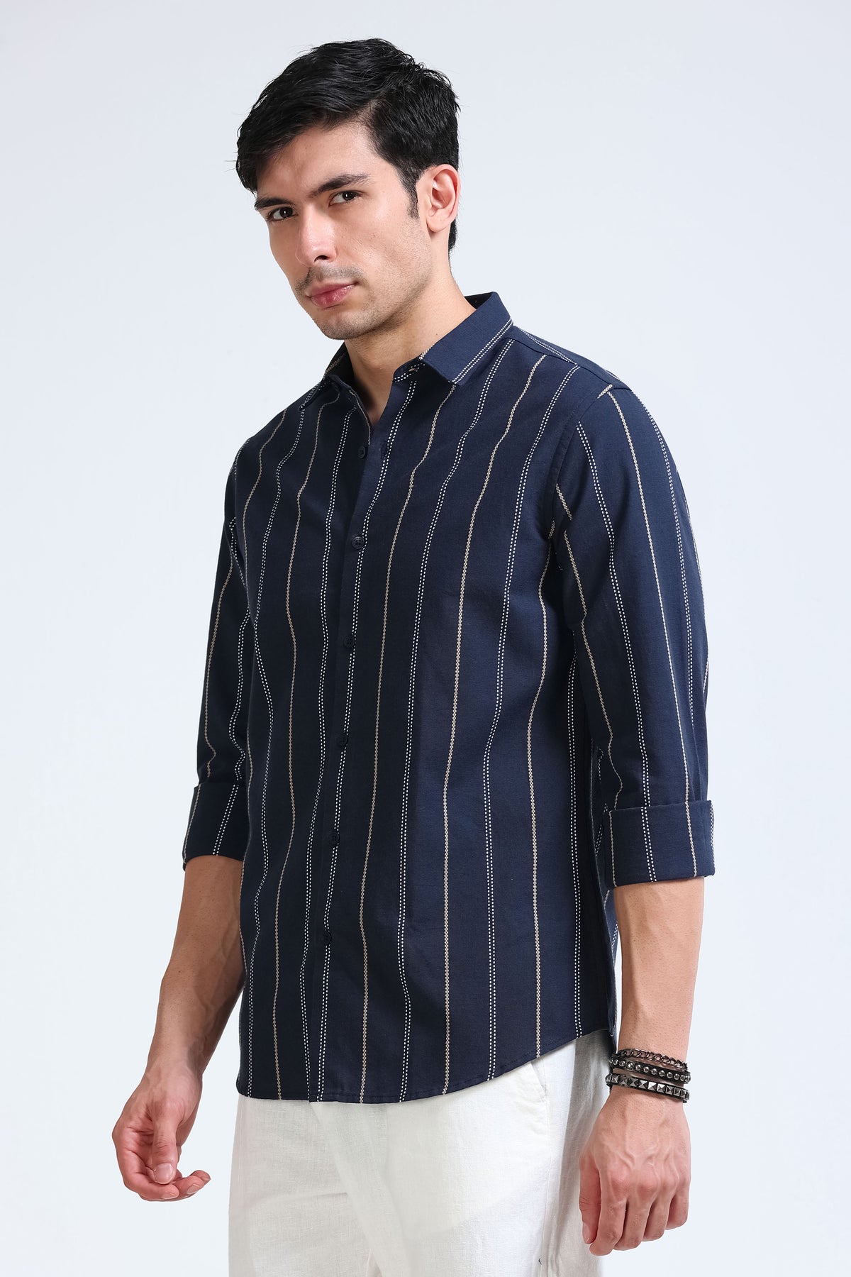 Navy Bold Striped Shirt - Slim Fit