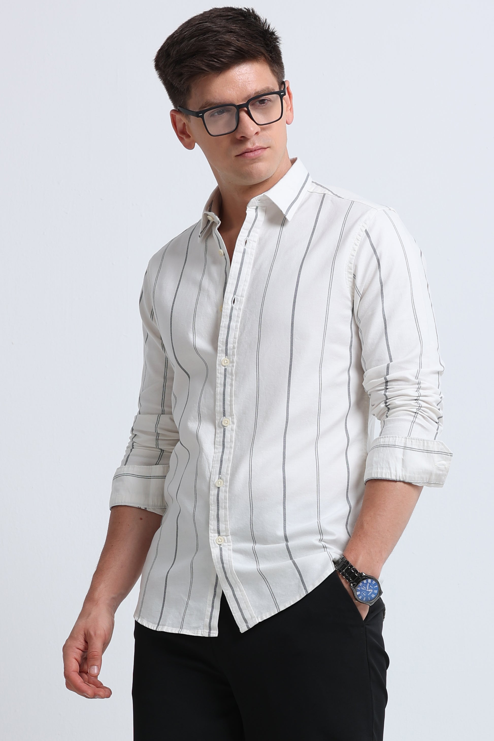 Classic Striped Oxford Cotton Shirt Off White