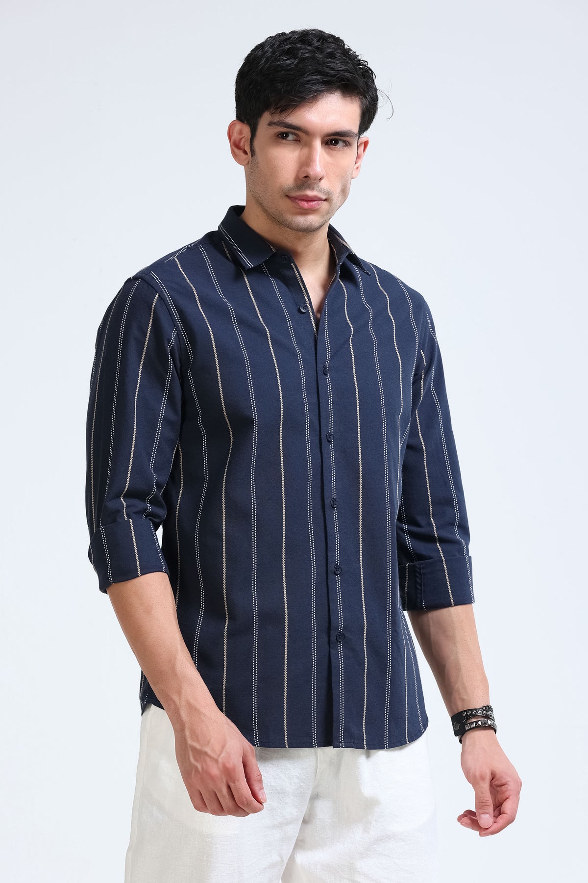 Navy Bold Striped Shirt - Slim Fit
