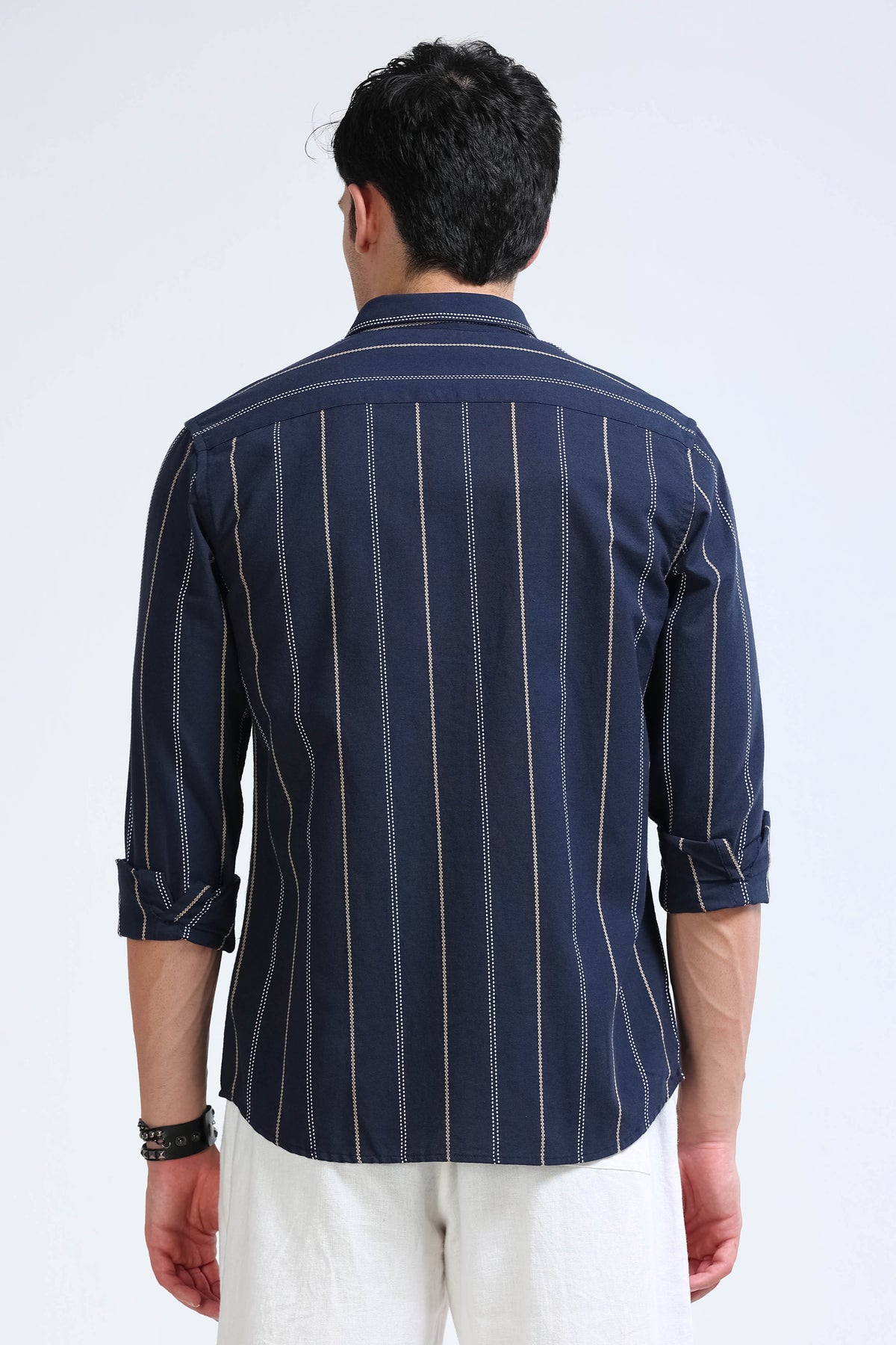 Navy Bold Striped Shirt - Slim Fit