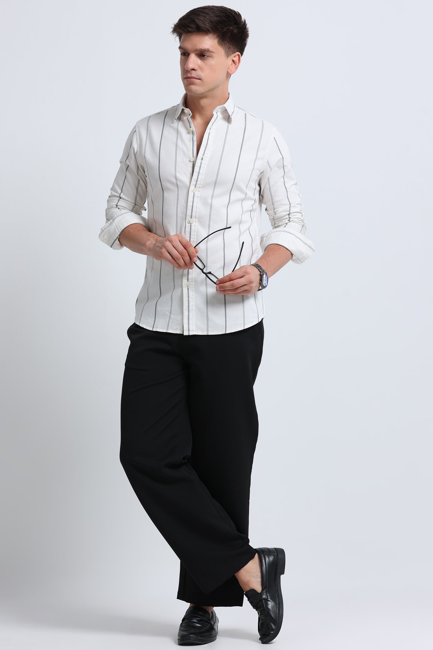 Classic Striped Oxford Cotton Shirt Off White