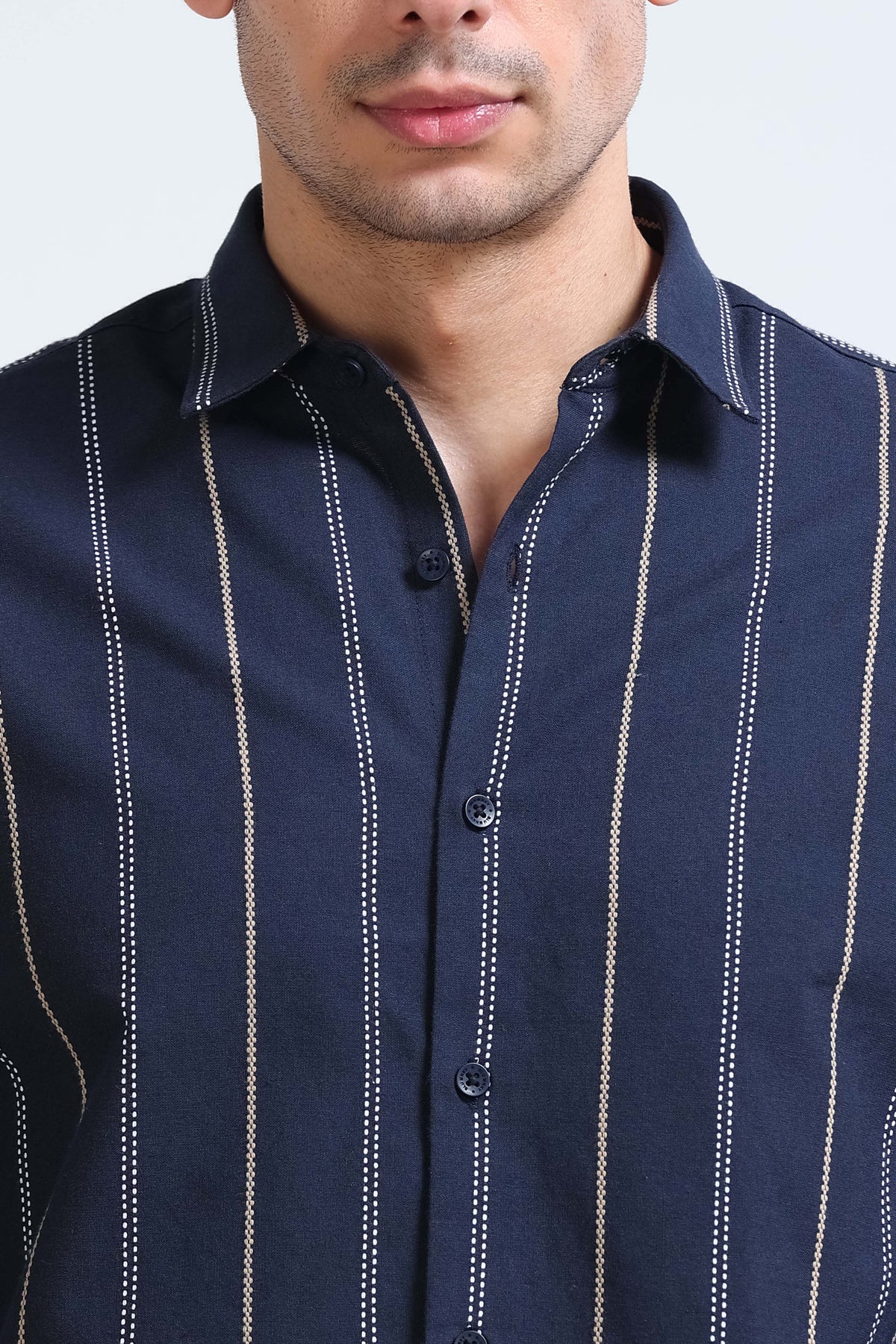 Navy Bold Striped Shirt - Slim Fit