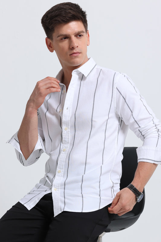 Classic Striped Oxford Cotton Shirt White