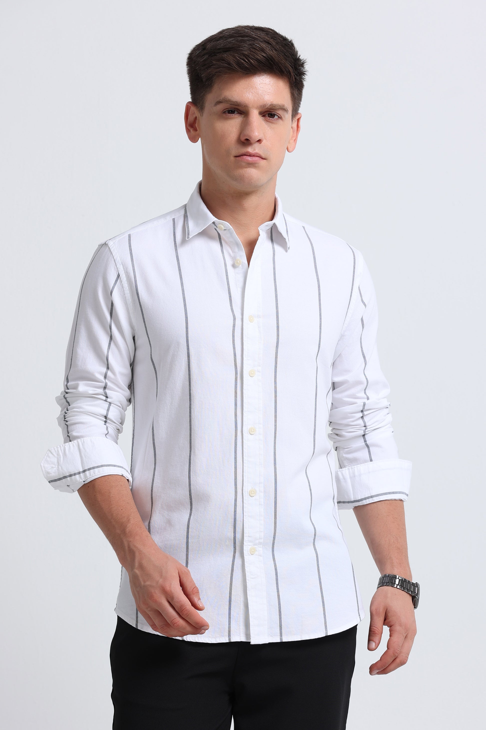 Classic Striped Oxford Cotton Shirt White