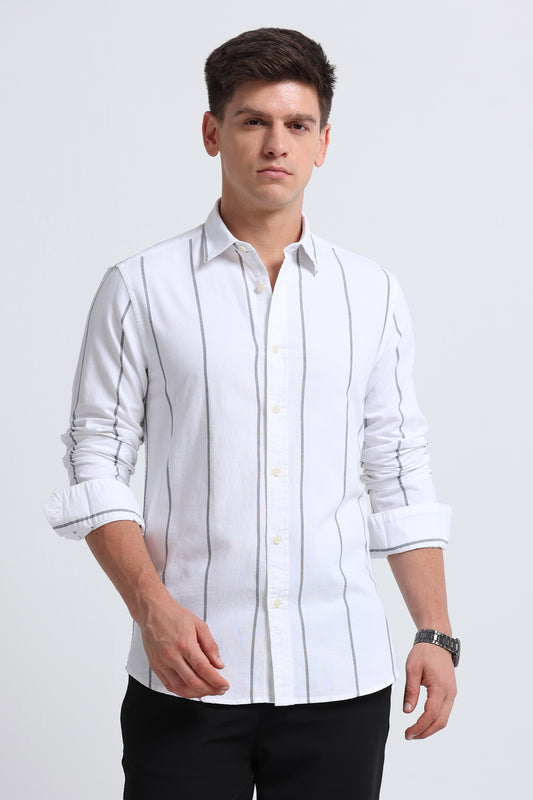 Classic Striped Oxford Cotton Shirt White