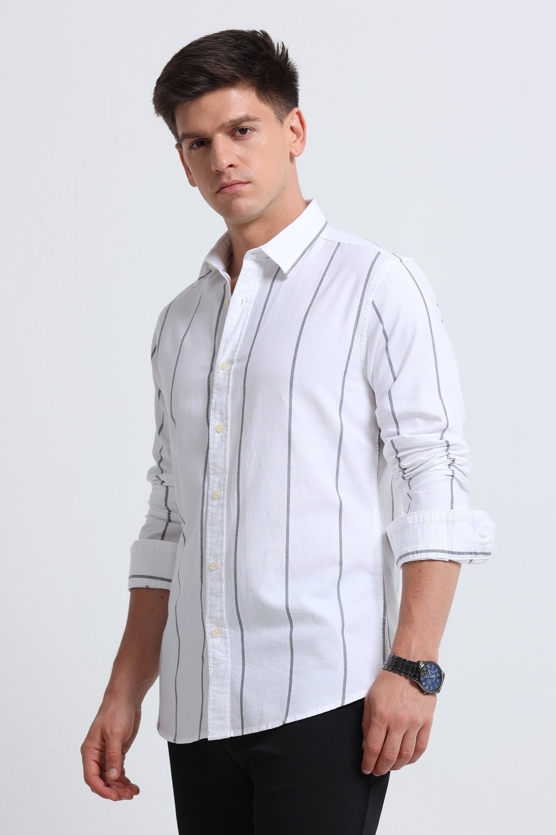 Classic Striped Oxford Cotton Shirt White