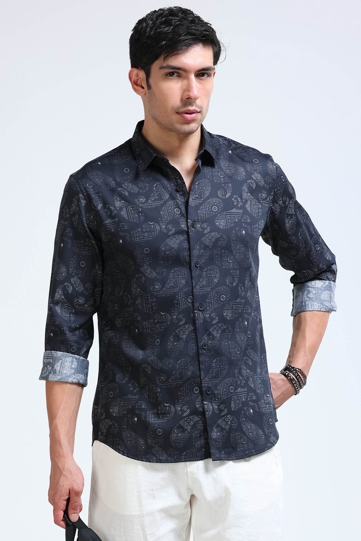 Black Printed Shirt - Slim Fit Party Wear