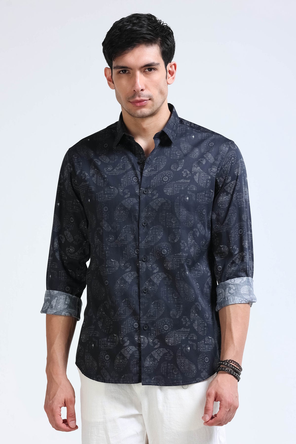 Black Printed Shirt - Slim Fit Party Wear