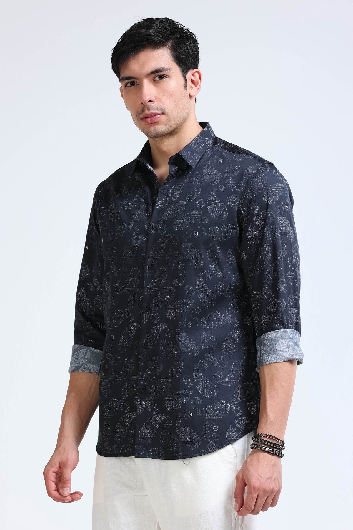Black Printed Shirt - Slim Fit Party Wear