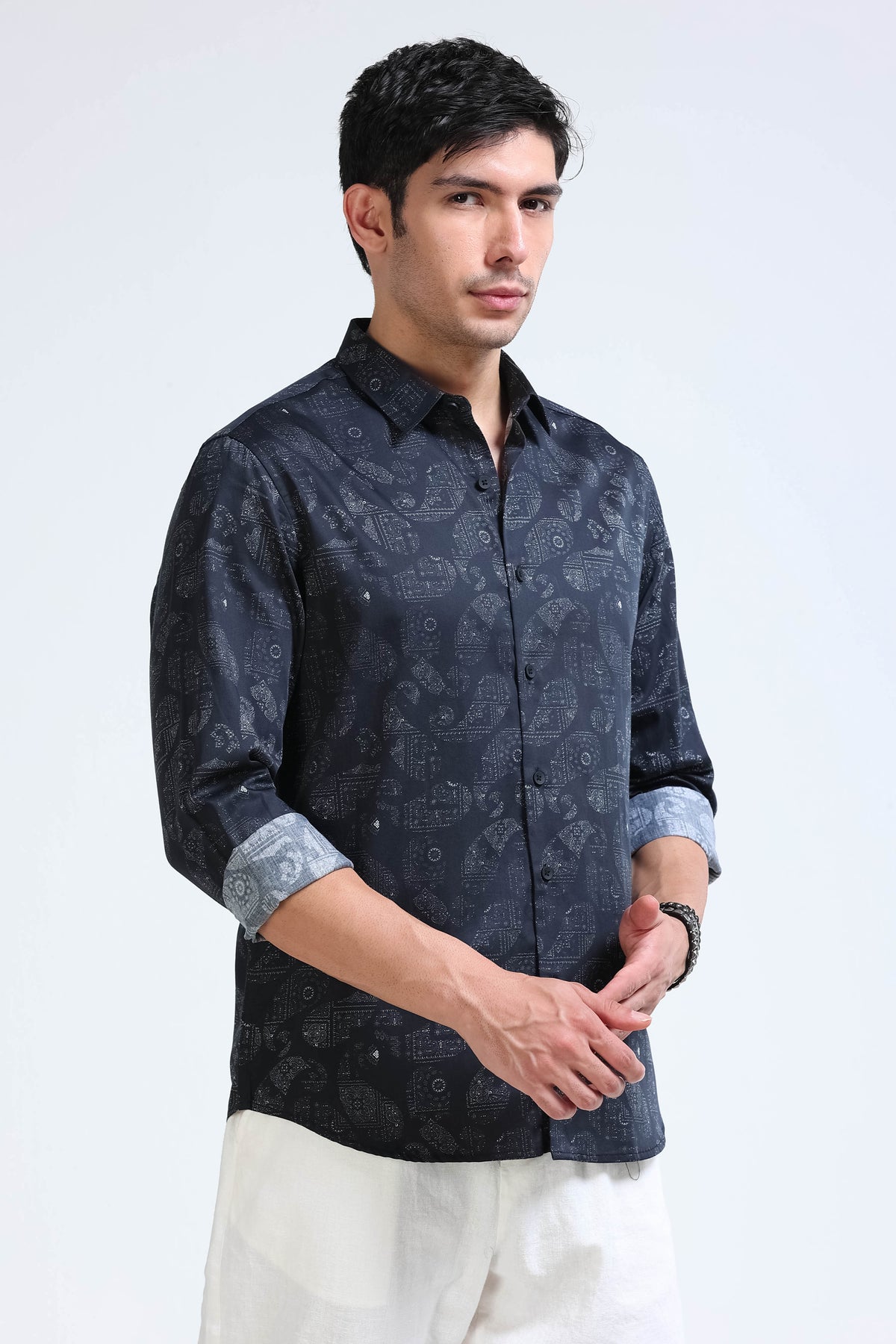 Black Printed Shirt - Slim Fit Party Wear