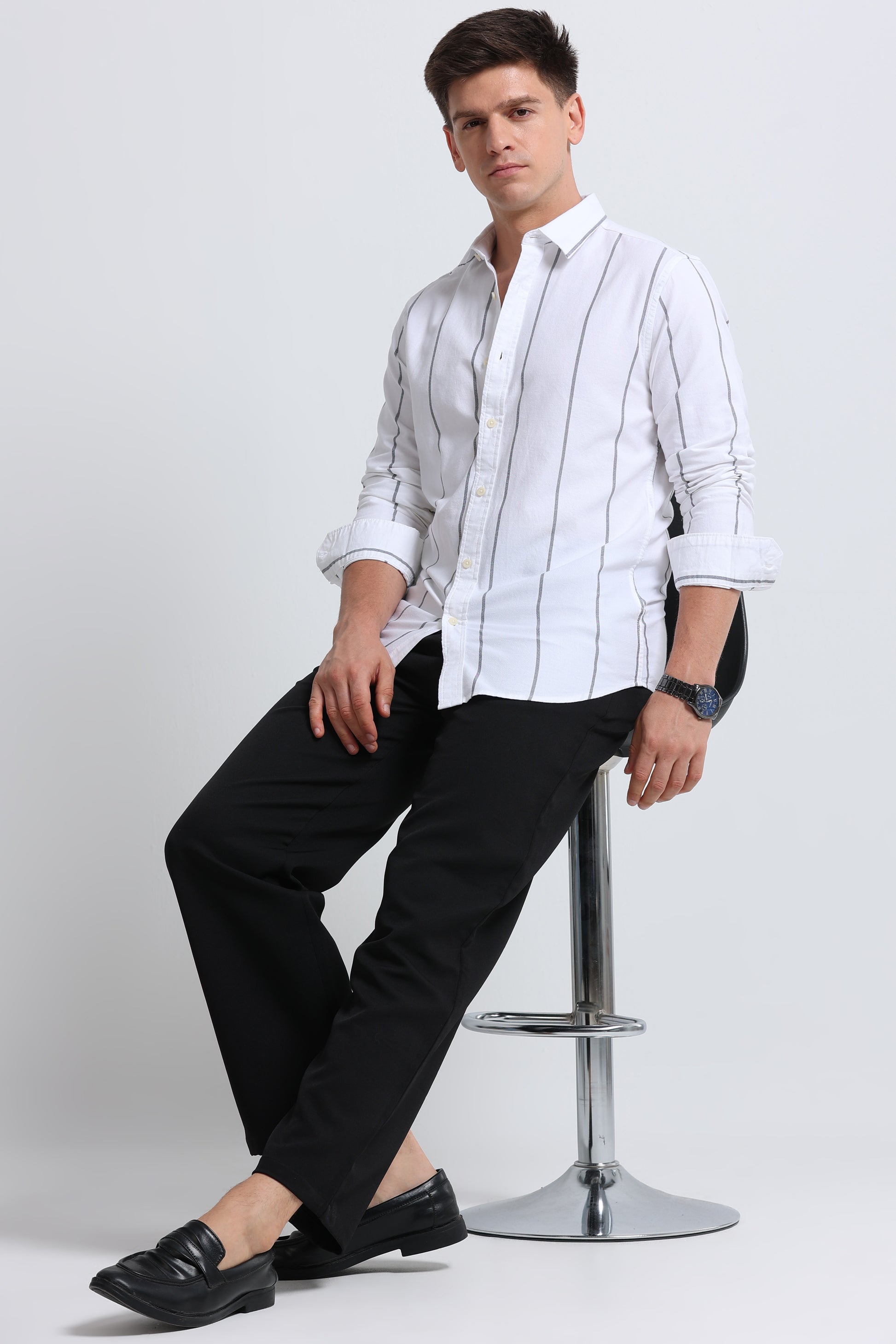 Classic Striped Oxford Cotton Shirt White