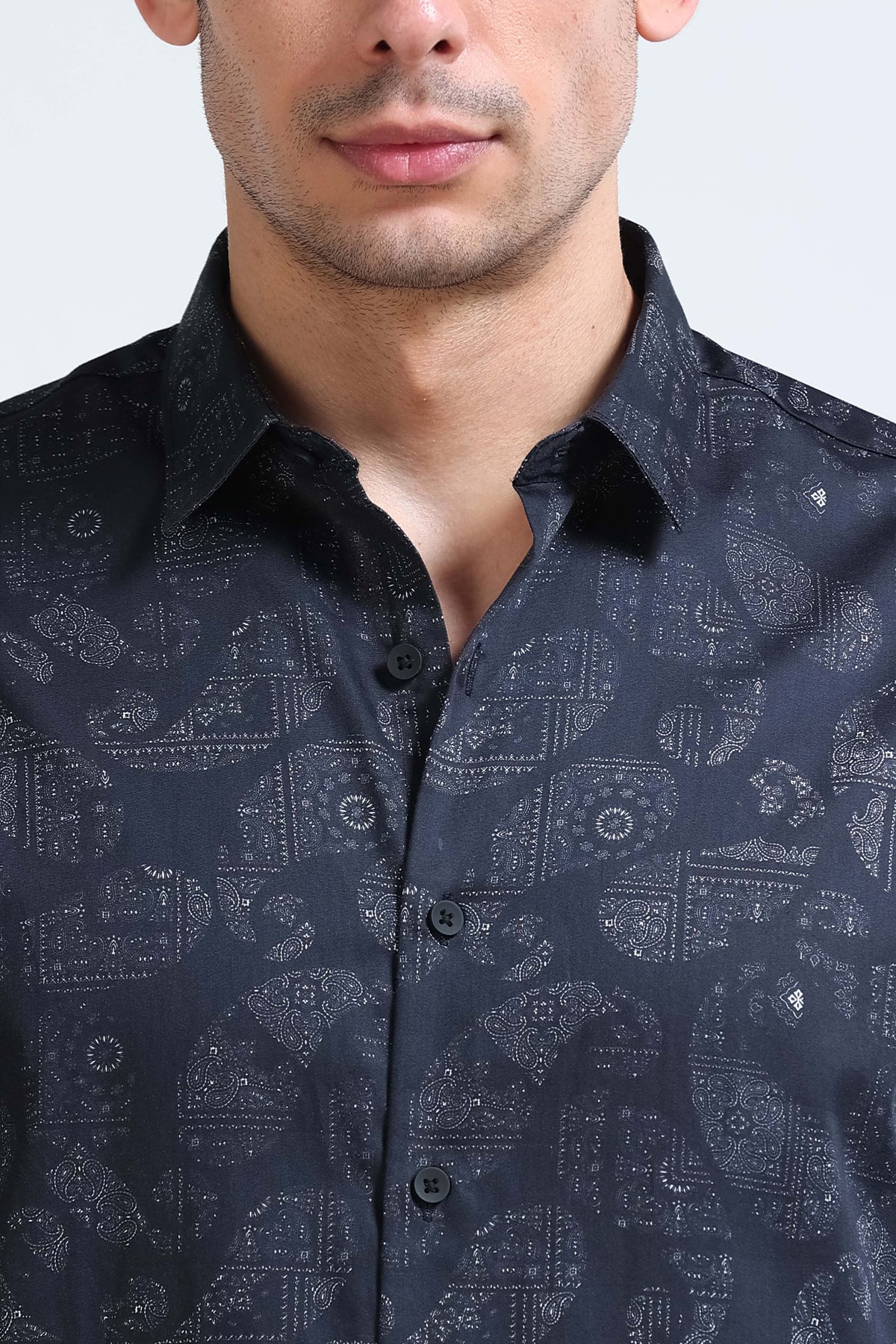 Black Printed Shirt - Slim Fit Party Wear