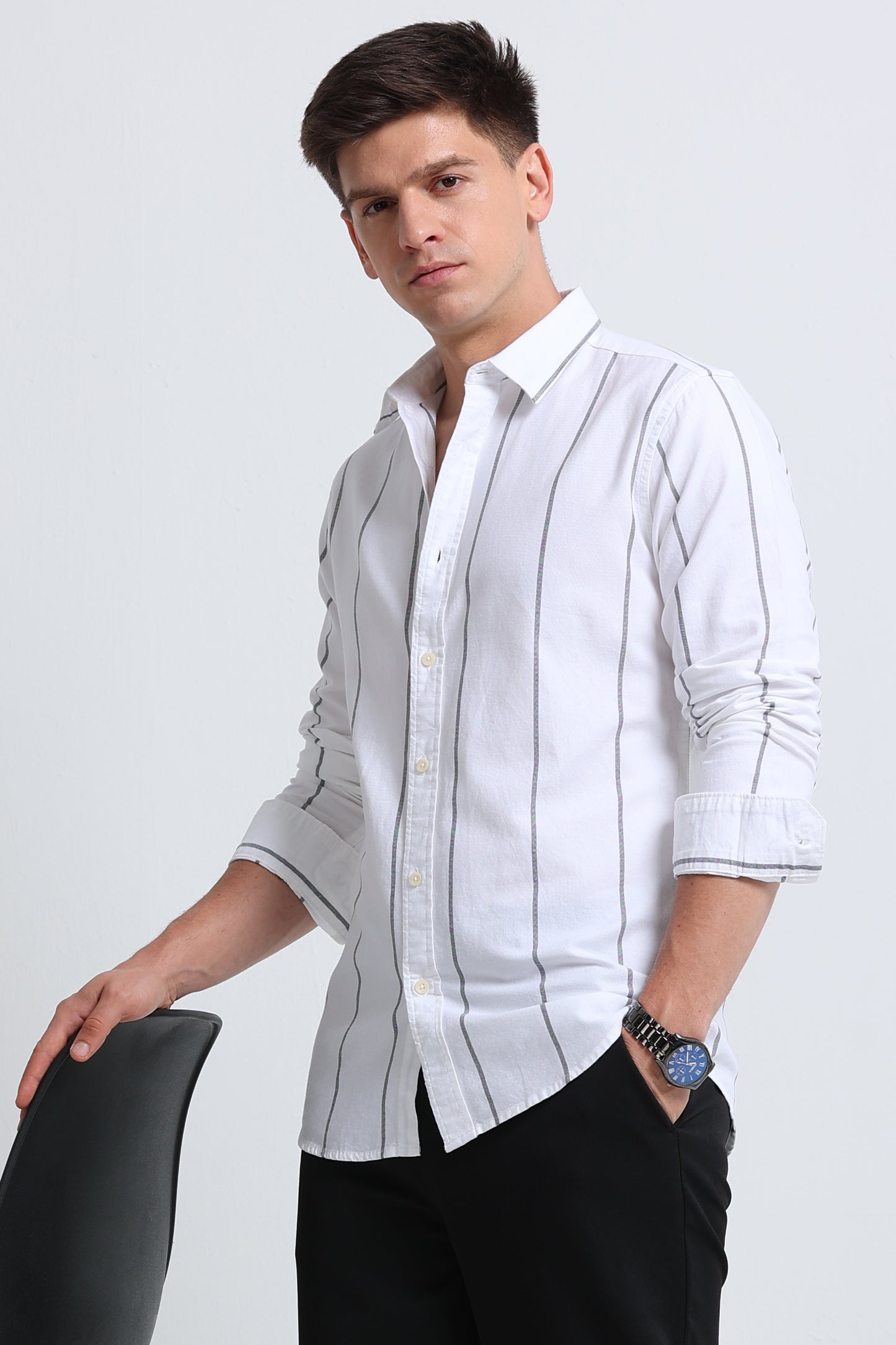 Classic Striped Oxford Cotton Shirt White