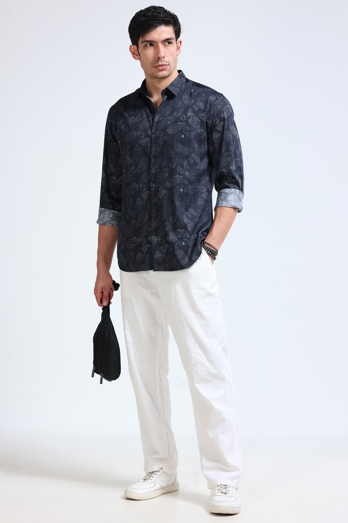 Black Printed Shirt - Slim Fit Party Wear