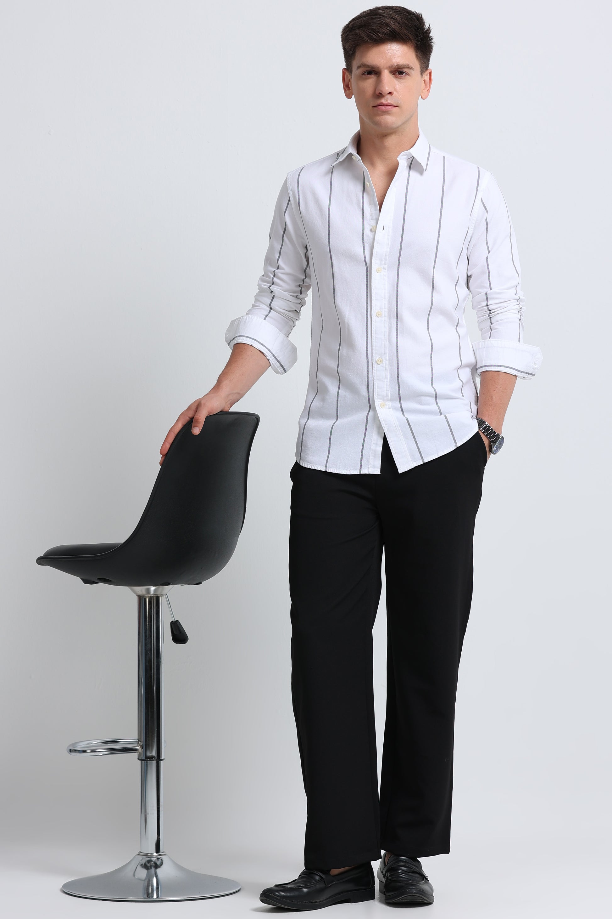 Classic Striped Oxford Cotton Shirt White