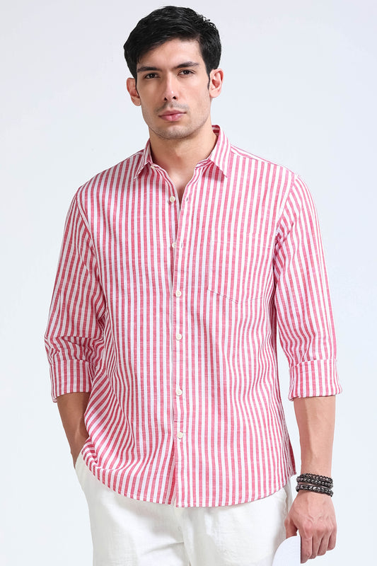 Red White Pinstripe Shirt - Slim Fit