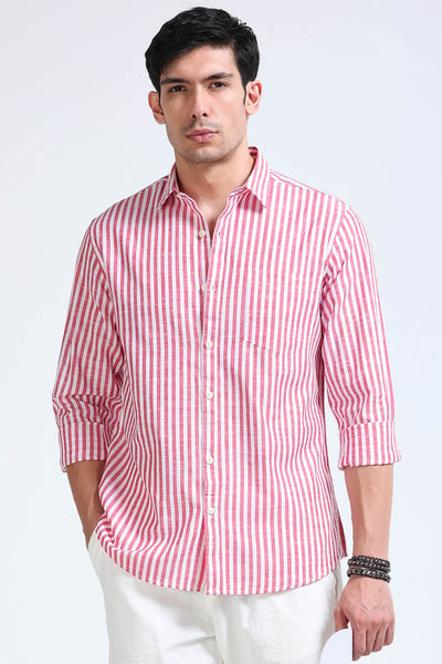 Red White Pinstripe Shirt - Slim Fit