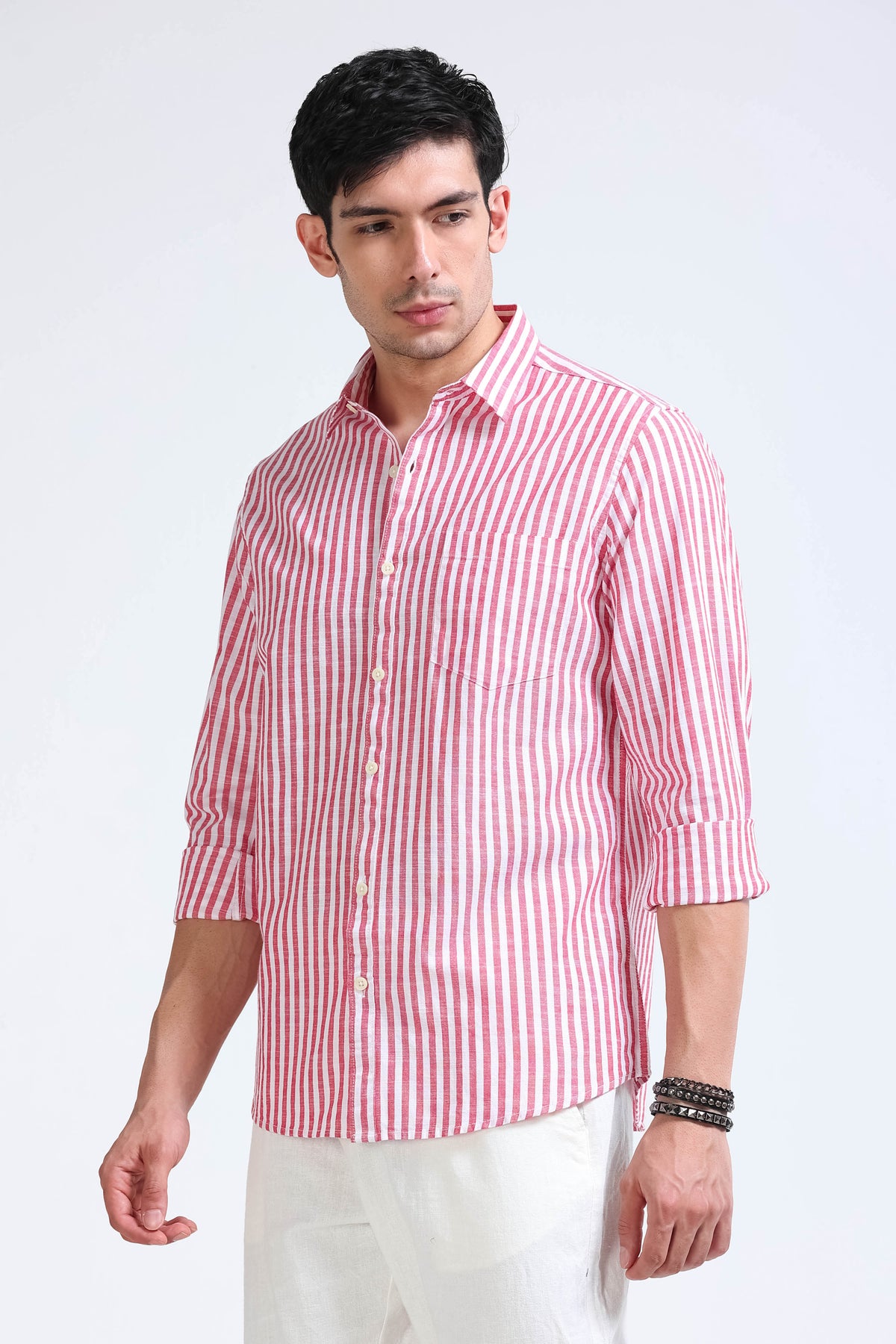 Red White Pinstripe Shirt - Slim Fit