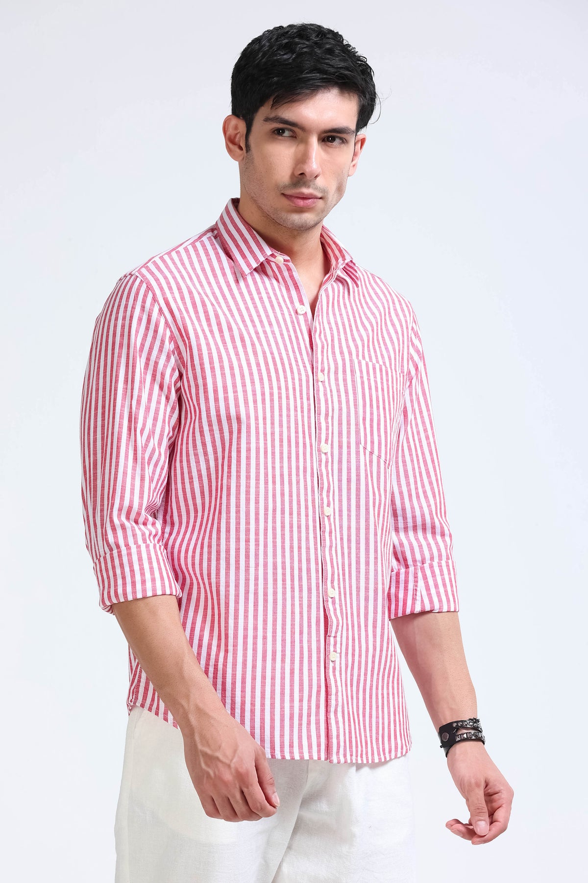 Red White Pinstripe Shirt - Slim Fit